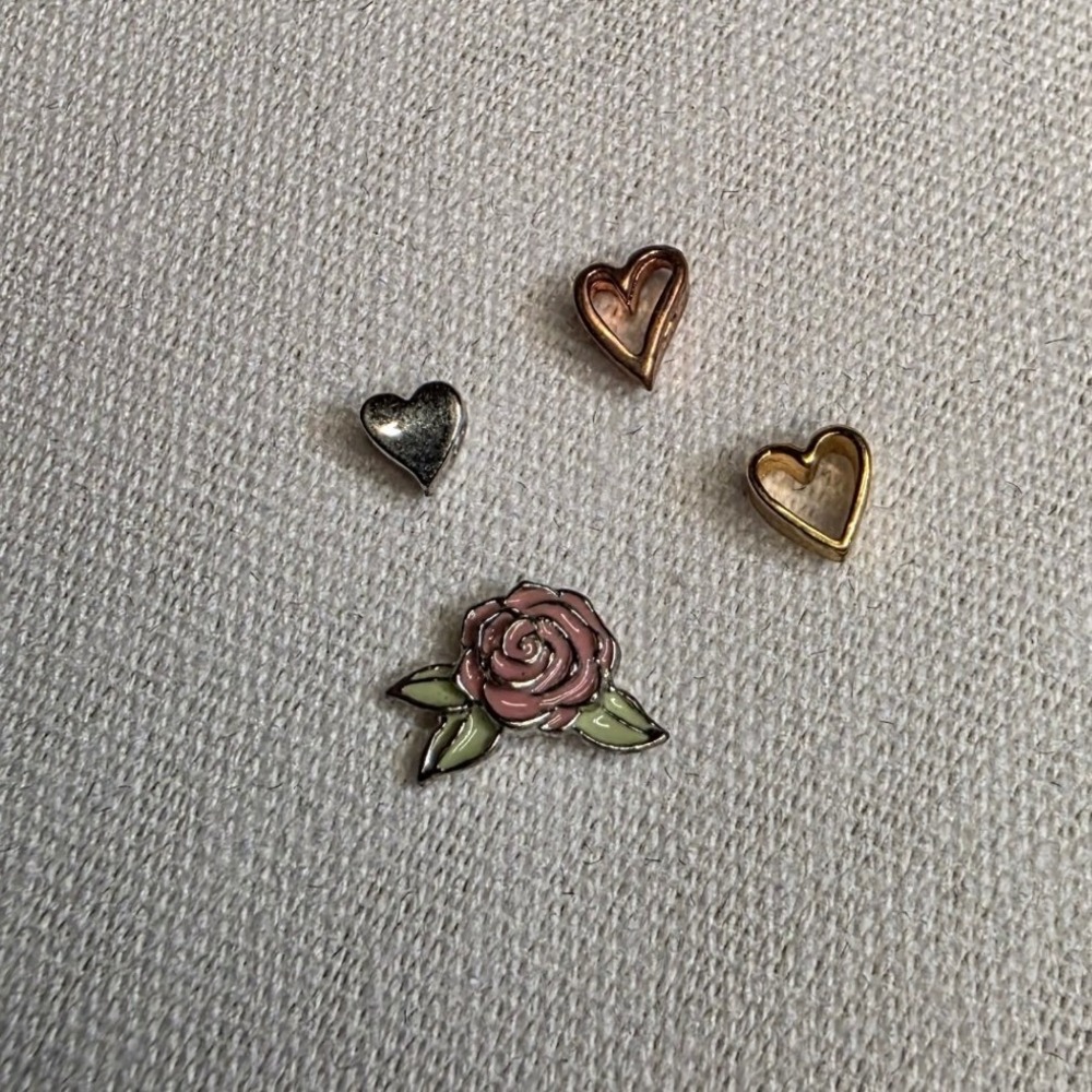 Origami Owl Charms Heart and Rose Locket Accents
